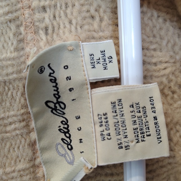 Eddie Bauer Men's Xlg Cable Knit Beige Wool/Nylon Blend Sweater - Picture 2 of 4